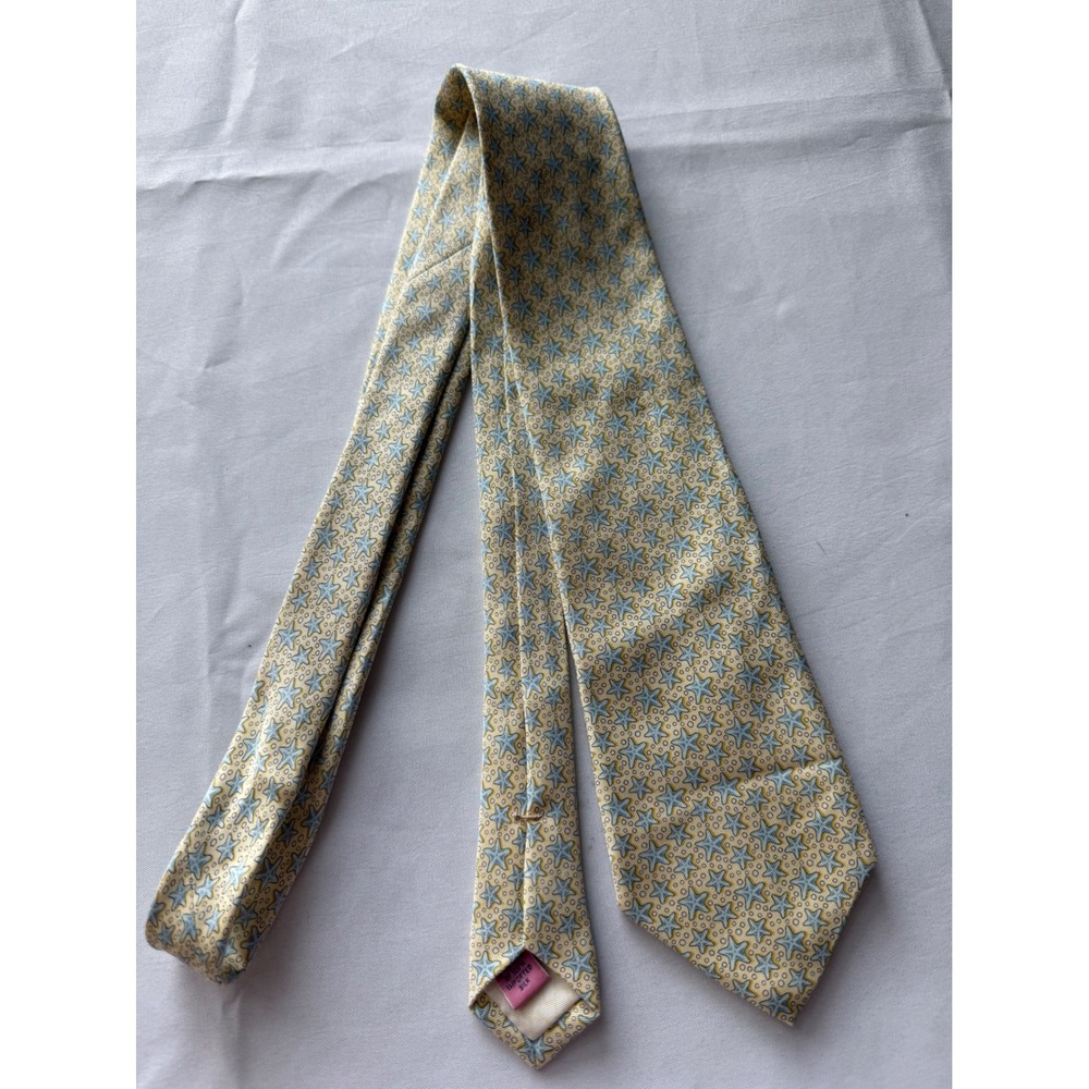 Vineyard Vines Silk Necktie Starfish Print Blue Yellow Beach Wedding